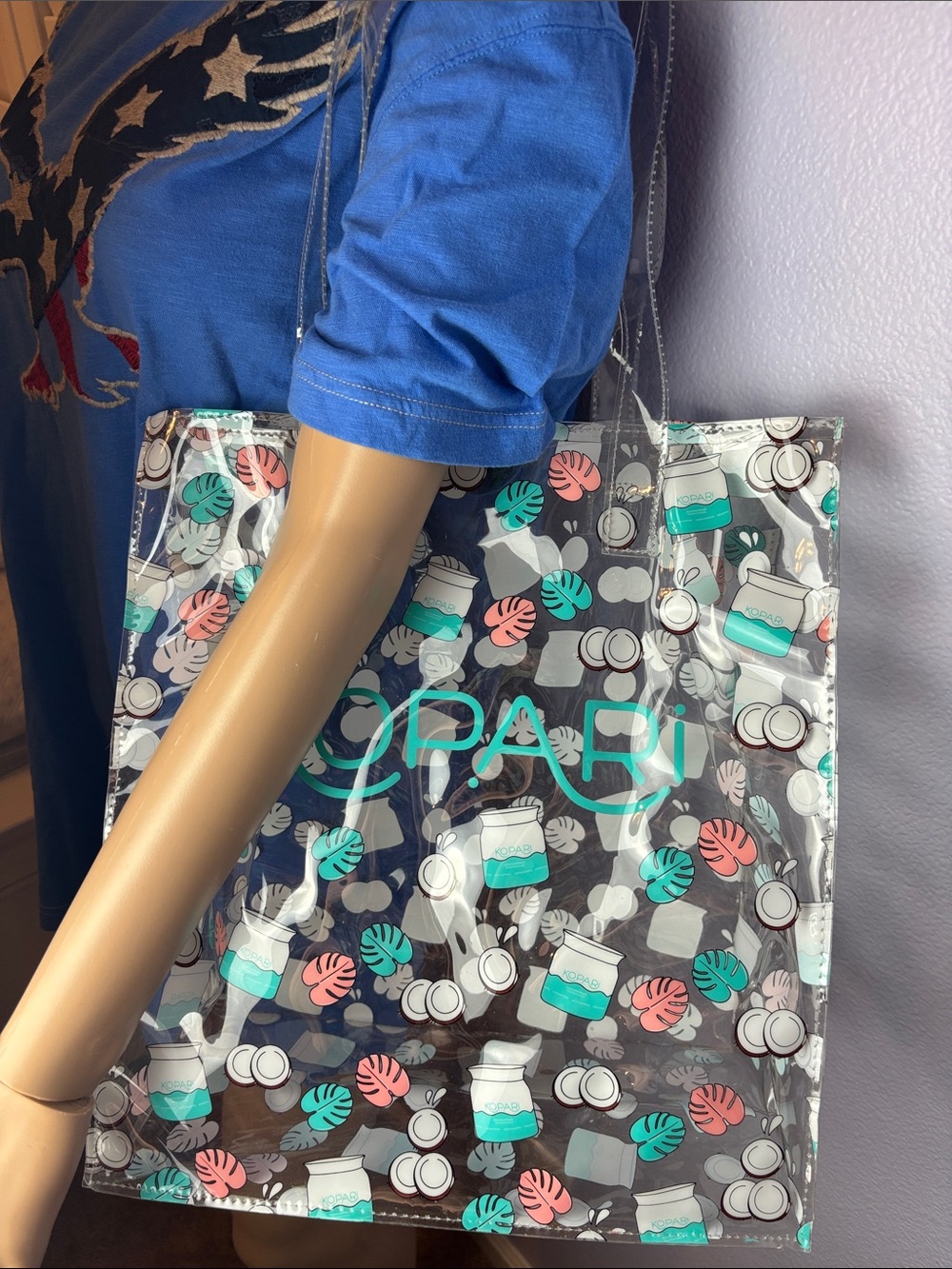 Kopari Clear PVC Tote with Teal and Coral Accents